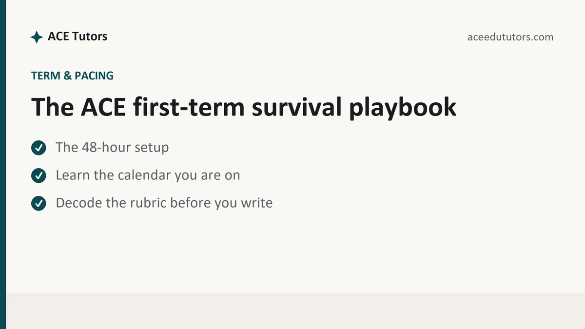 The ACE first-term survival playbook, a ACE student guide, from ACE Tutors