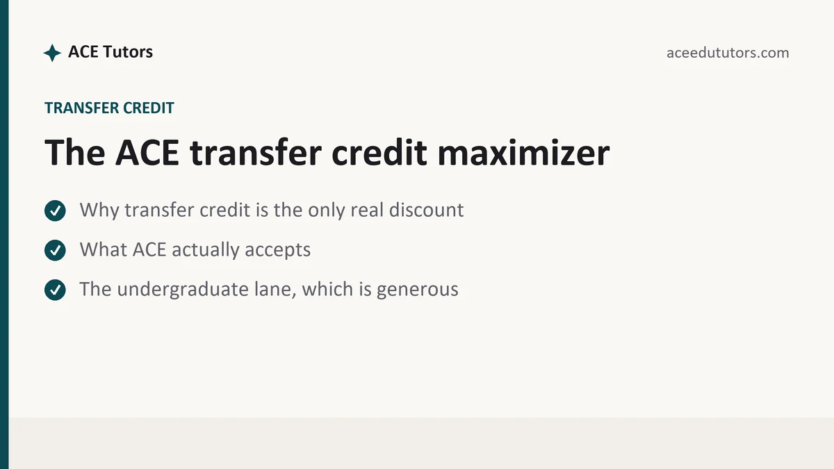 The ACE transfer credit maximizer, a ACE student guide, from ACE Tutors