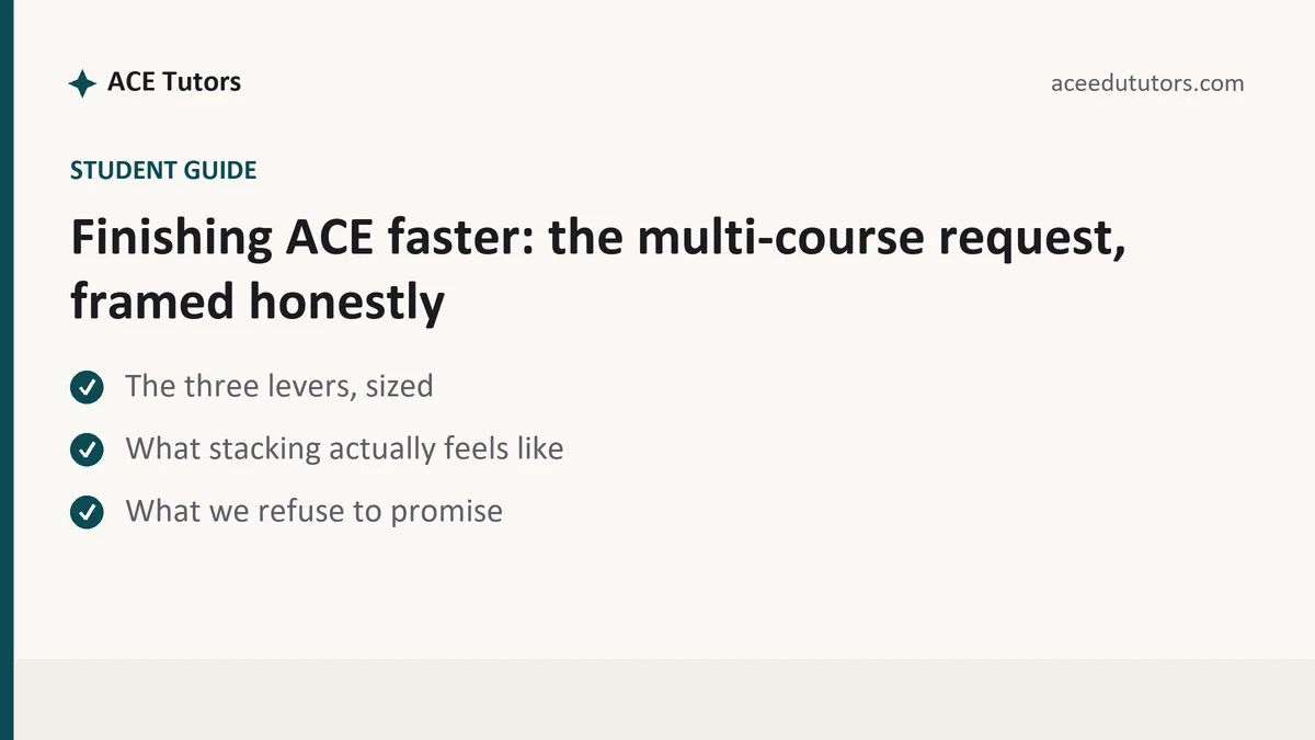 Finishing ACE faster: the multi-course request, framed honestly, a ACE student guide, from ACE Tutors