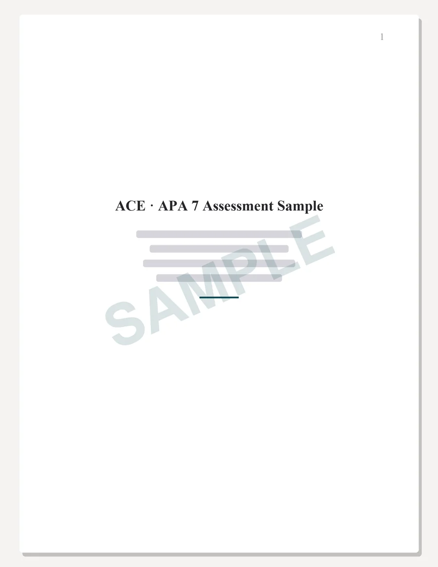 ACE sample paper preview, APA 7 title page, written to the scoring guide